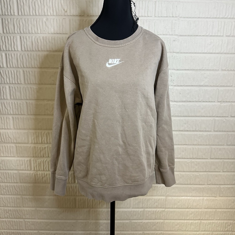 Nike Girl's Sportwear Club Fleece Crewneck Sz XL Beige Oversized Loungewear